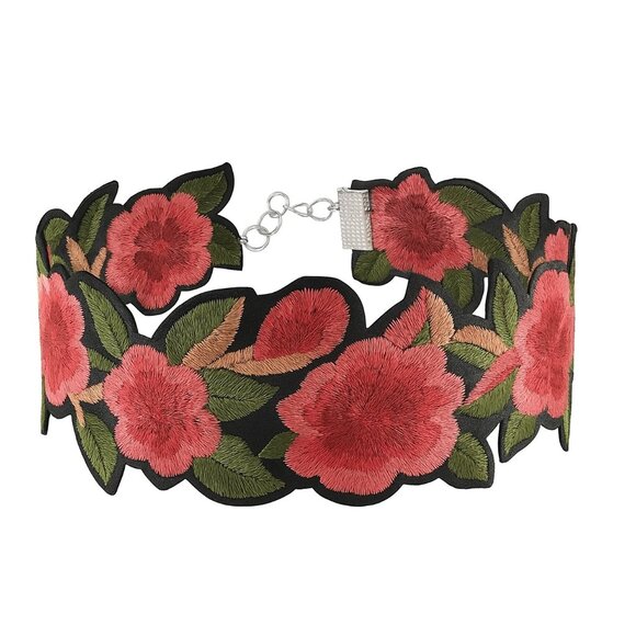 Floral Embroidered Choker Necklace | Boho Statement Collar - Picture 1 of 8
